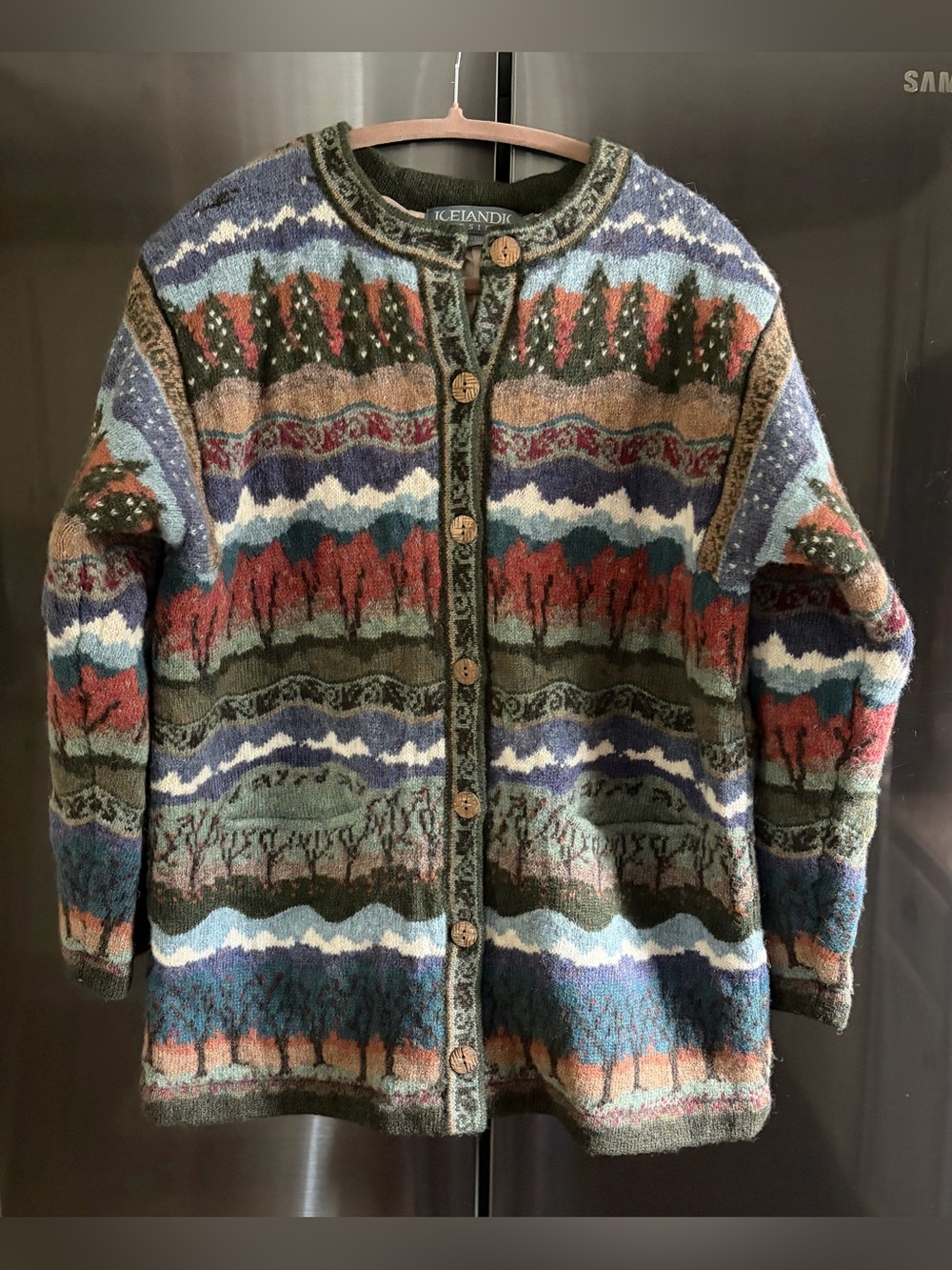 VNTG 90s Icelandic Design Wool Nordic Folk Art Cabincore Gorpcore Cardigan Sz L
